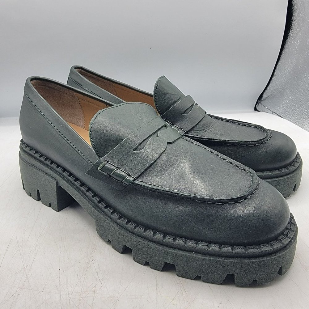 Free People Lyra Lug Sole Womens 9.5 Greem Platform Loafer Shoes Fashion Casual